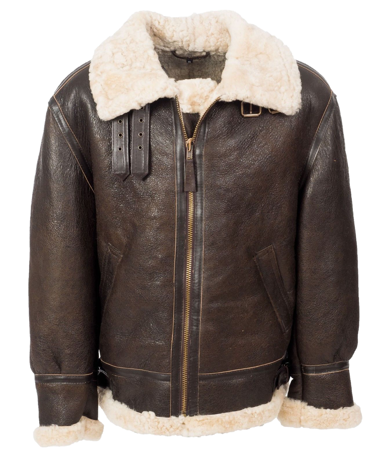 Premium RAF Pilot Genuine Shearling Brown Leather Jacket | Men's Bomber Jacket - Button Stitched