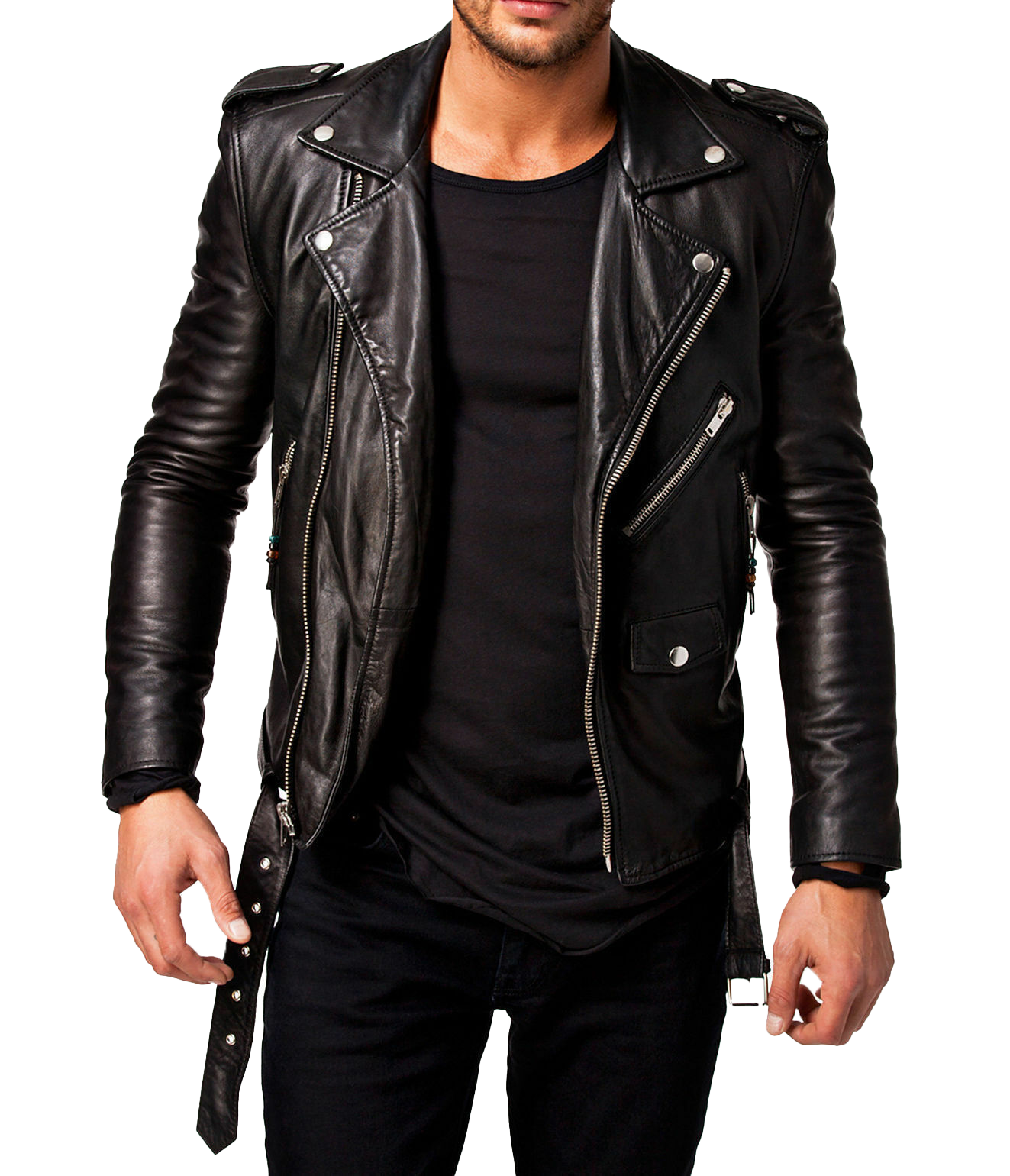 Men Lambskin Motorcycle Leather Jacket | Men Motorcycle Leather Jacket - Button Stitched