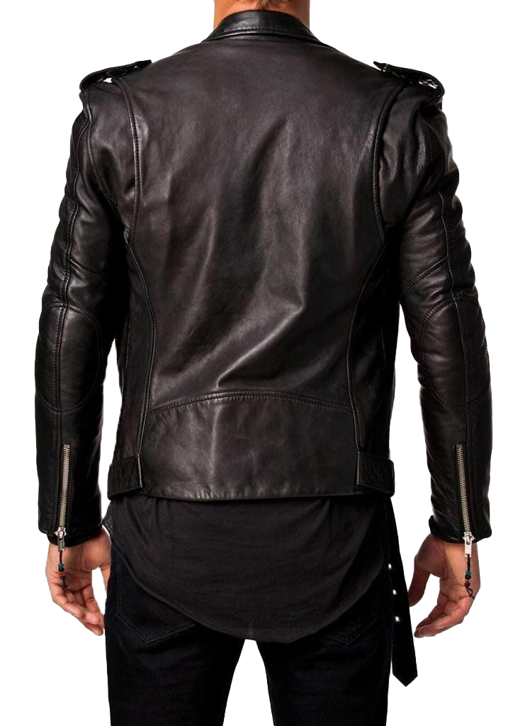 Men Lambskin Motorcycle Leather Jacket | Men Motorcycle Leather Jacket - Button Stitched