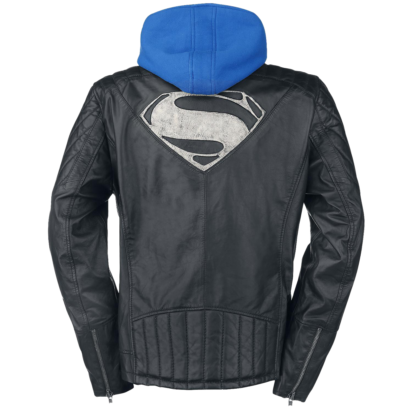 Men's Superhero S Logo Black Hooded Motorcycle Costume Leather Jacket | Mens Black Hooded Motorcycle Costume Leather Jacket - Button Stitched