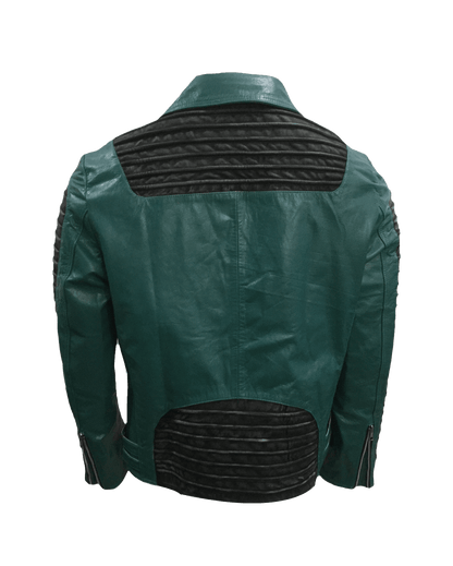 Cafe Racer Quilted Style Cyan Leather Jacket | Mens Quilted Cyan Leather Jacket - Button Stitched