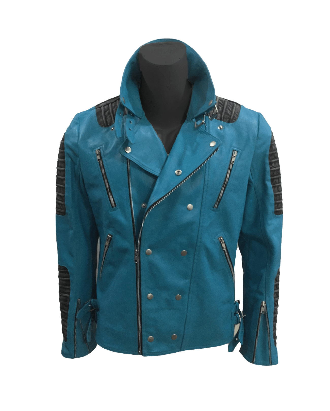 Cafe Racer Quilted Style Blue Leather Jacket | Mens Quilted Cafe Racer Leather Jacket - Button Stitched