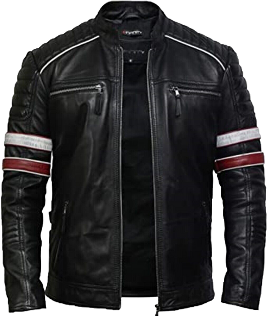 Cafe Racer Retro Distressed Motorcycle Leather Jacket | Cafe Racer Retro Motorcycle Leather Jacket - Button Stitched