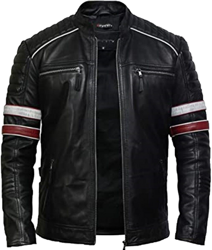 Cafe Racer Retro Distressed Motorcycle Leather Jacket | Cafe Racer Retro Motorcycle Leather Jacket - Button Stitched