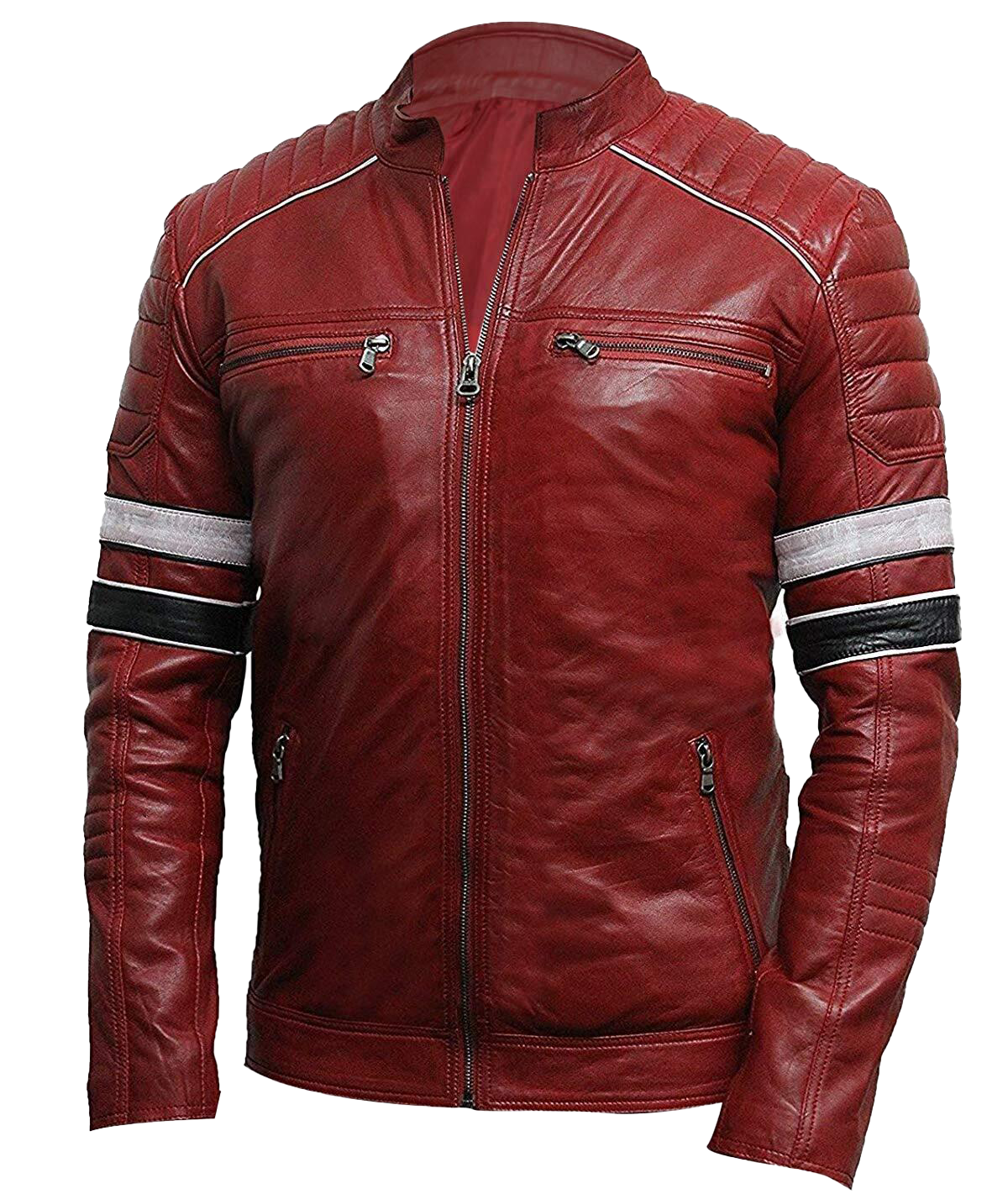 Cafe Racer Retro Distressed Motorcycle Leather Jacket | Cafe Racer Retro Motorcycle Leather Jacket - Button Stitched
