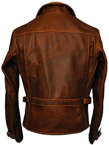 Captain America The First Avengers Distressed Brown Biker Real Leather Jacket - Button Stitched