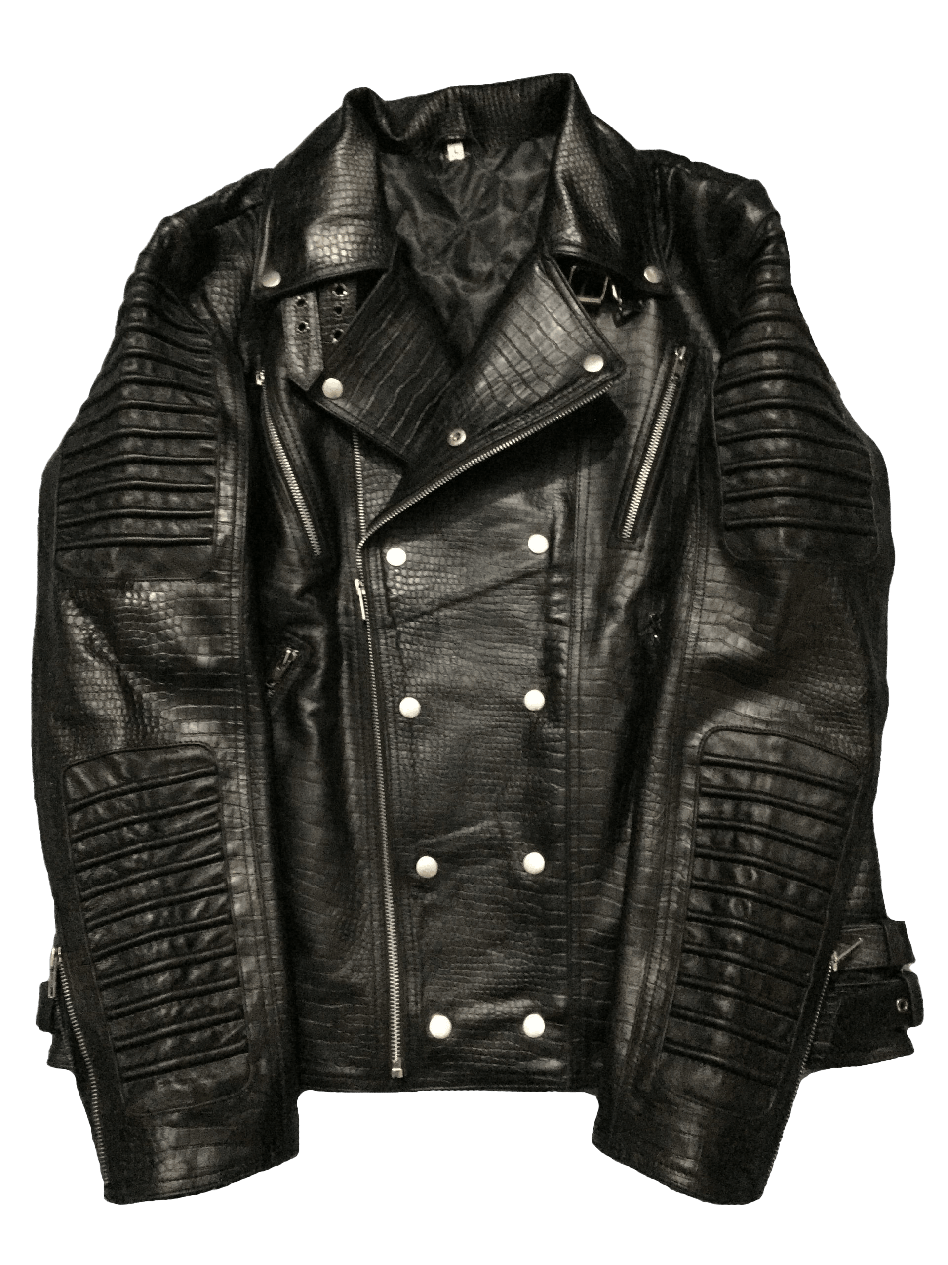 Cafe Racer Crocodile Style Black Leather Jacket | Men Cafe Racer Crocodile Style Leathe Jacket - Button Stitched