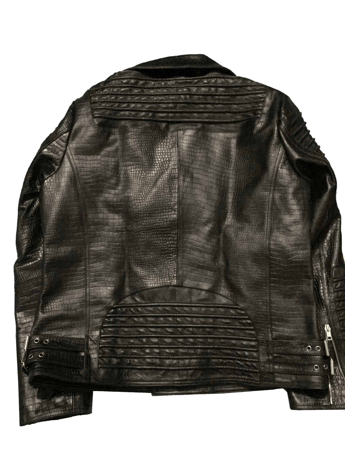 Cafe Racer Crocodile Style Black Leather Jacket | Men Cafe Racer Crocodile Style Leathe Jacket - Button Stitched