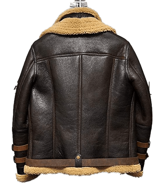 Men's Dunkirk Tom Hardy B3 Raf Real Sheepskin Sherling Brown Leather Jacket - Button Stitched