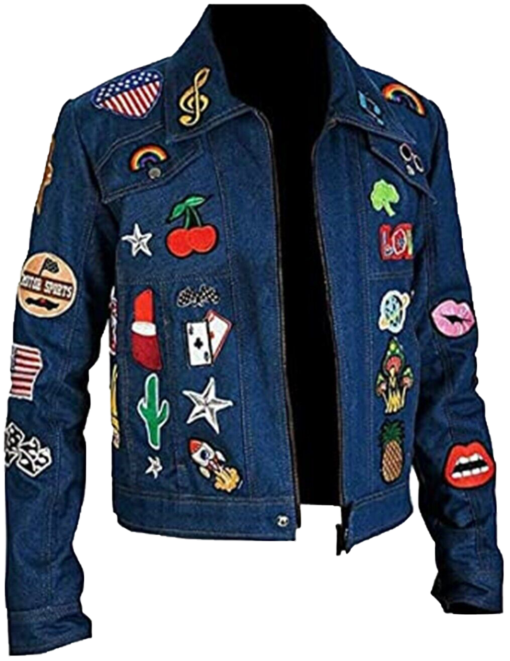 New Rocketman Elton Blue Denim Jacket with Patches - Button Stitched