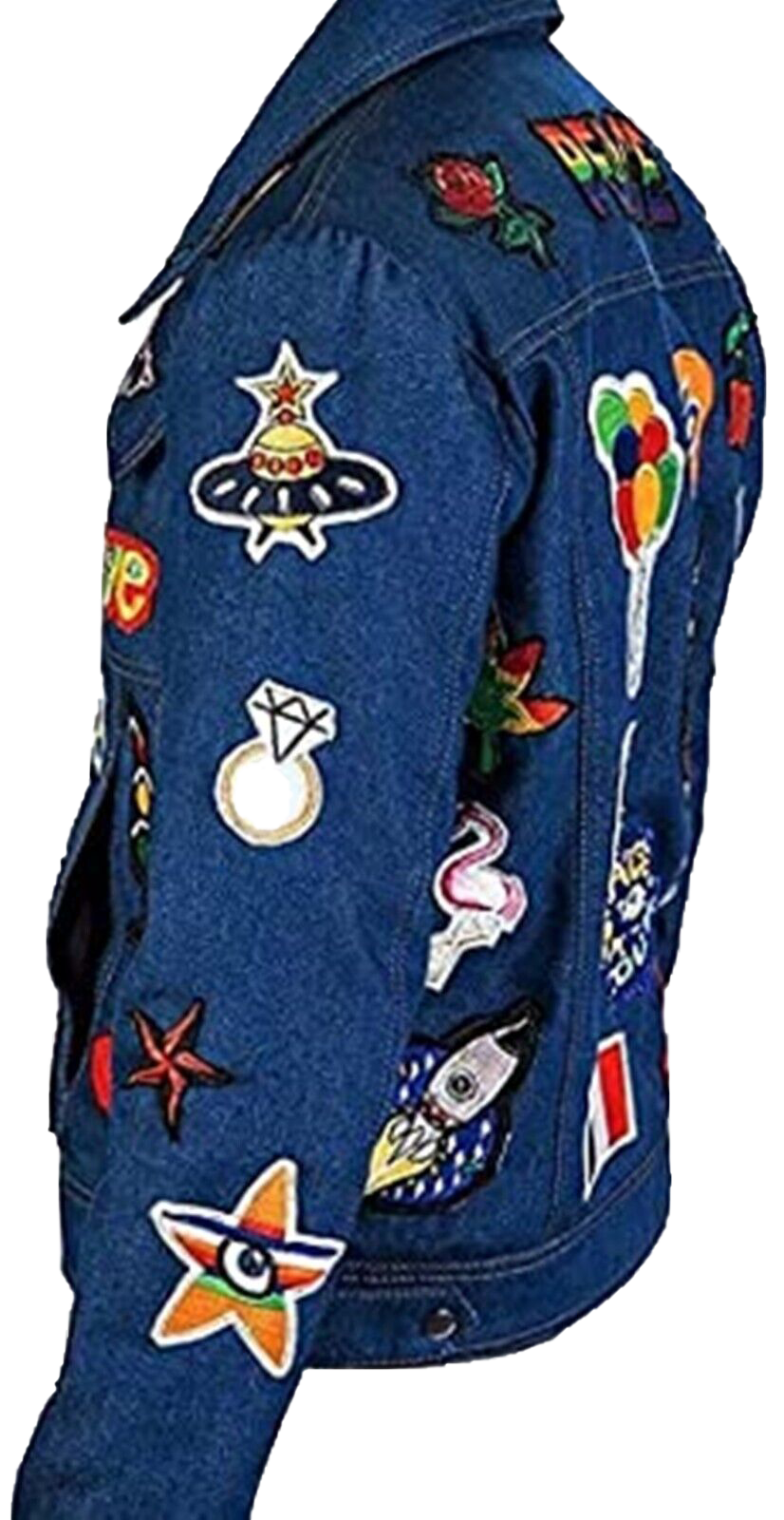 New Rocketman Elton Blue Denim Jacket with Patches - Button Stitched