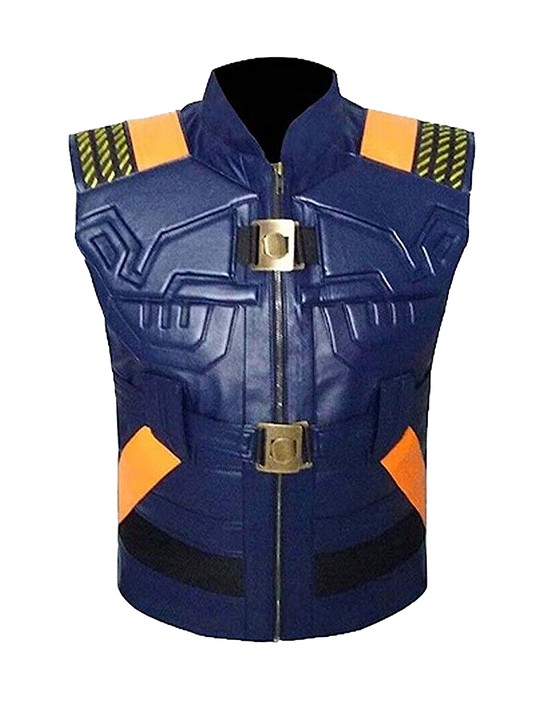 Erik Kill Monger Panther Michael B Jordan Blue Leather Vest Jacket For Mens - Button Stitched