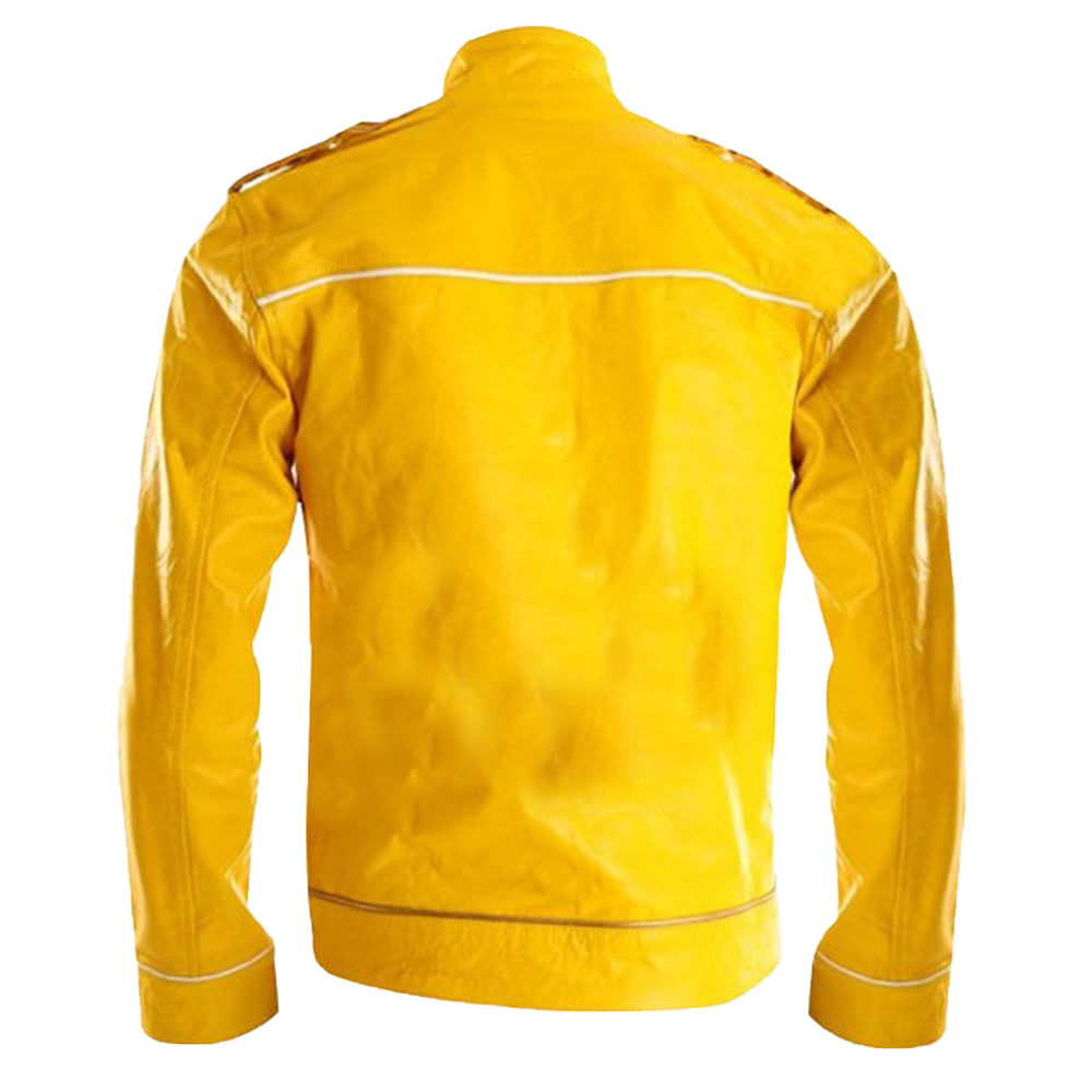 Men Yellow Pop Rock Freddie Mercury Costume Leather Jacket | Costume Leather Jacket - Button Stitched