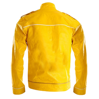 Men Yellow Pop Rock Freddie Mercury Costume Leather Jacket | Costume Leather Jacket - Button Stitched