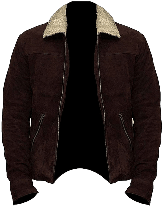 Men's The Walking Dead Rick Grimes Season 4 Brown Suede Leather Winter Jacket | Men's The Walking Dead Rick Grimes Suede Leather Jacket - Button Stitched