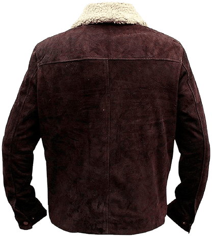 Men's The Walking Dead Rick Grimes Season 4 Brown Suede Leather Winter Jacket | Men's The Walking Dead Rick Grimes Suede Leather Jacket - Button Stitched