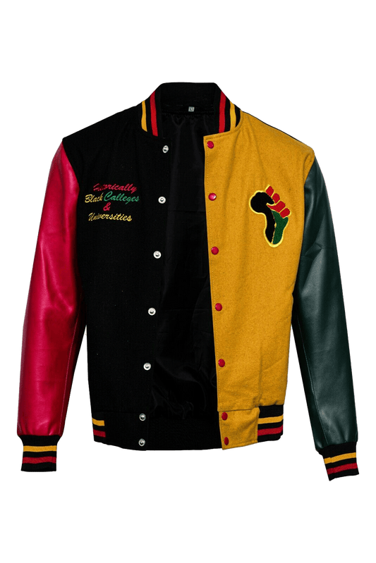 Mens HBCU Donovan Mitchell Pride Varsity Letterman Bomber Style Woolen Jacket | Mens Bomber Style Leather Jacket - Button Stitched