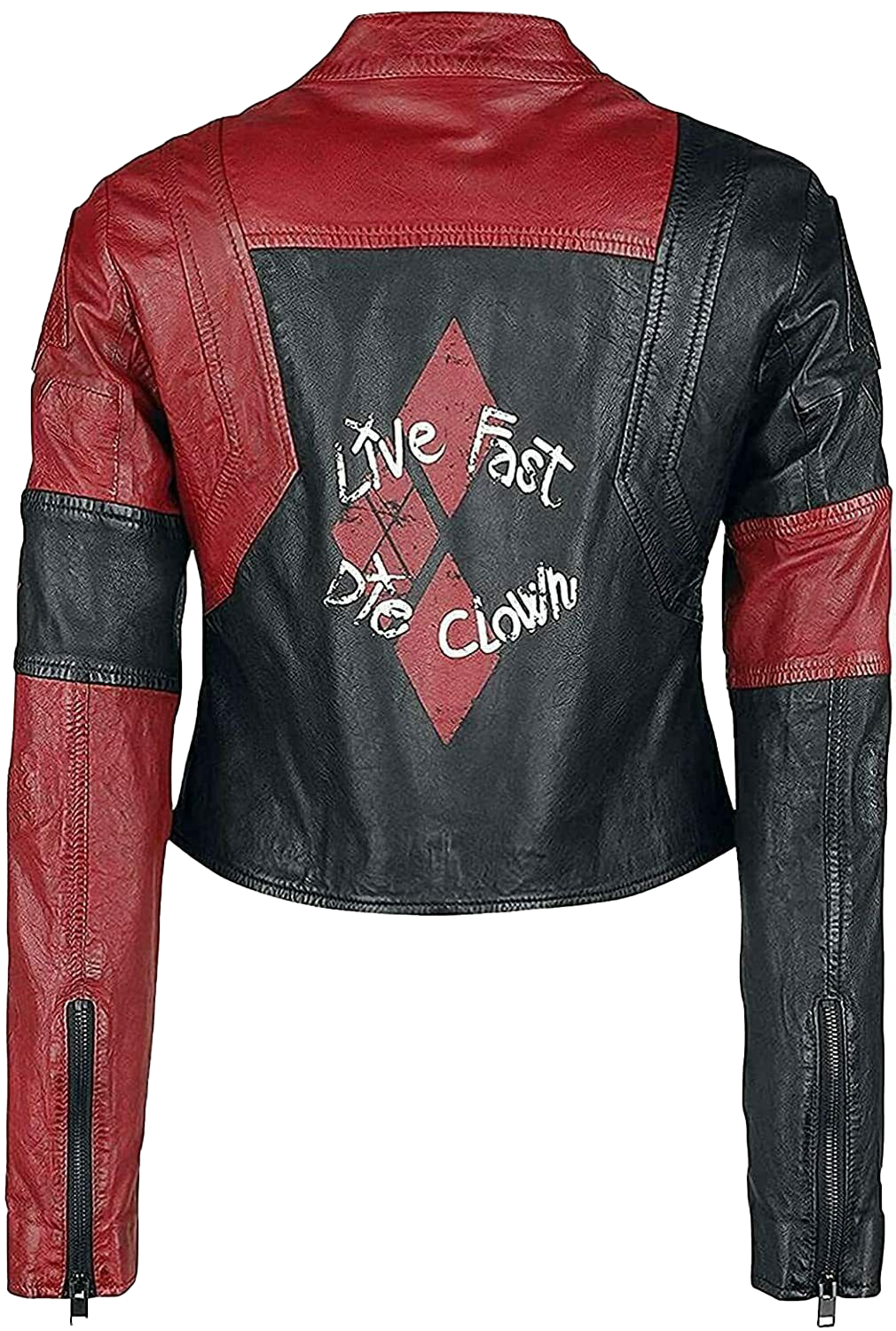 Women HQ Live Fast Die Clown Red Jacket -The Suicide Squad Real Leather Jacket | Womens Red Leather Jacket - Button Stitched
