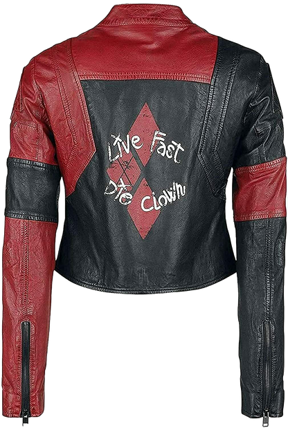 Women HQ Live Fast Die Clown Red Jacket -The Suicide Squad Real Leather Jacket | Womens Red Leather Jacket - Button Stitched