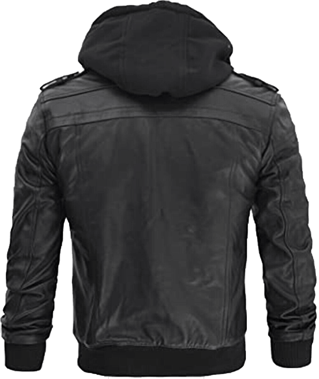 Men Black Leather Motorcycle Jacket with Removable Hood | Men Black Mo ...