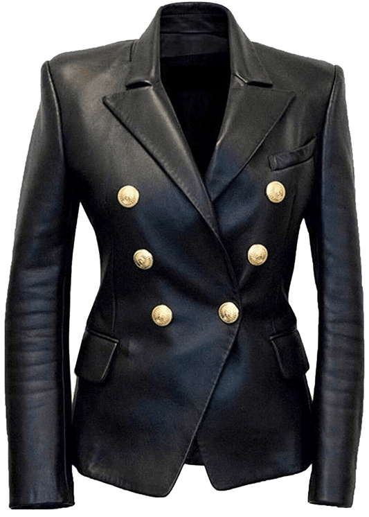 Women’S Kim Kardashian Black Real Leather Jacket | Women's Kim Kardashian Real Black Leather Jacket - Button Stitched
