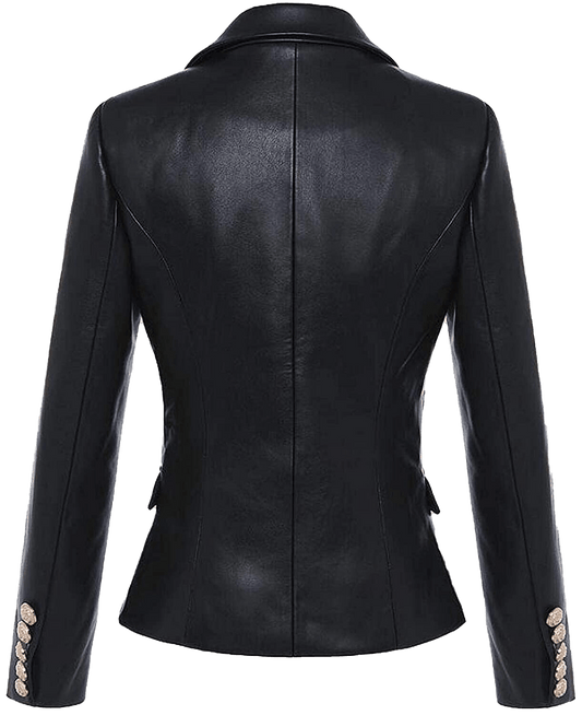 Women’S Kim Kardashian Black Real Leather Jacket | Women's Kim Kardashian Real Black Leather Jacket - Button Stitched