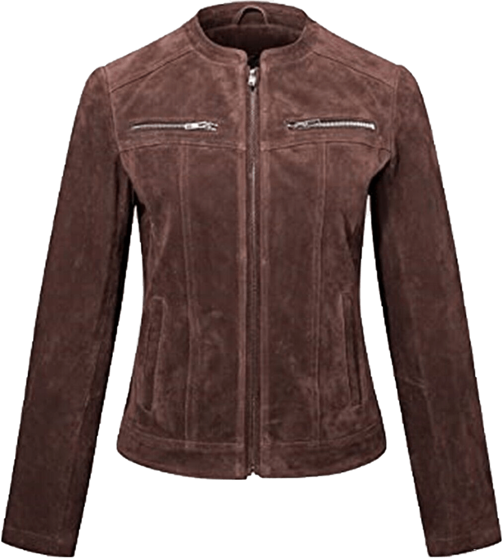 Women's Moto Brown Suede Biker Leather Jacket Coat | Women Moto Brown Suede Leather Jacket - Button Stitched