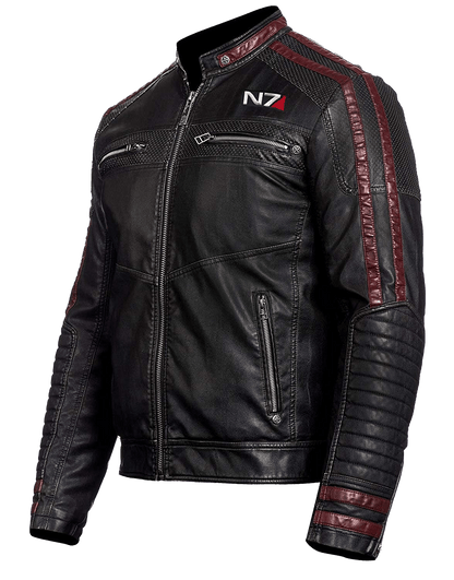 Men’s N7 Street Fighter Leather Jacket | Mens Black Commander N7 Leather Jacket - Button Stitched