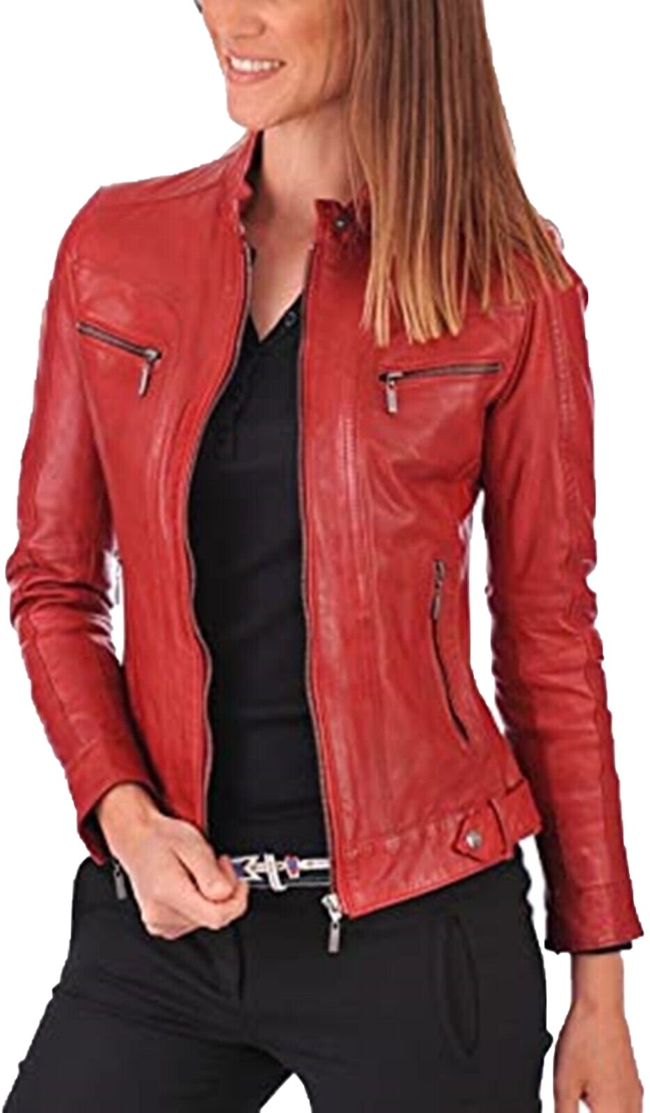 Womens Leather Jackets Motorcycle Bomber Biker Real Leather Jacket | Women Real Leather Jacket - Button Stitched