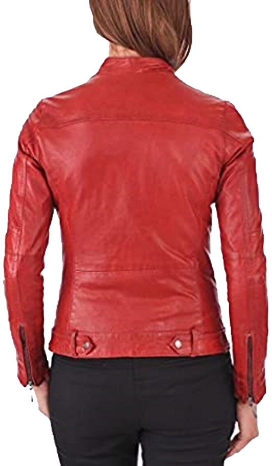 Womens Leather Jackets Motorcycle Bomber Biker Real Leather Jacket | Women Real Leather Jacket - Button Stitched