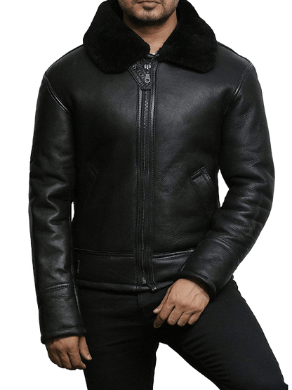 Fly High in Style: B3 RAF Aviator Flight Bomber Shearling Jacket - The Coolest Wingman You'll Ever Wear! - Button Stitched