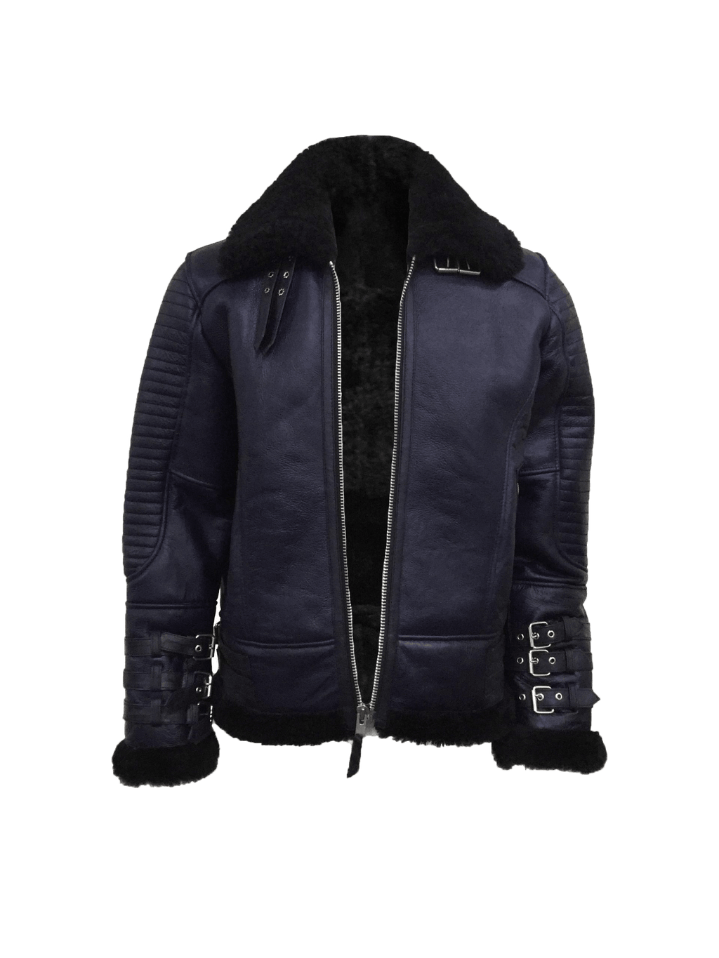 B3 Johnson Style Quilted Style Shearling Jacket | Mens Quilted Sherling Black Leather Jacket - Button Stitched
