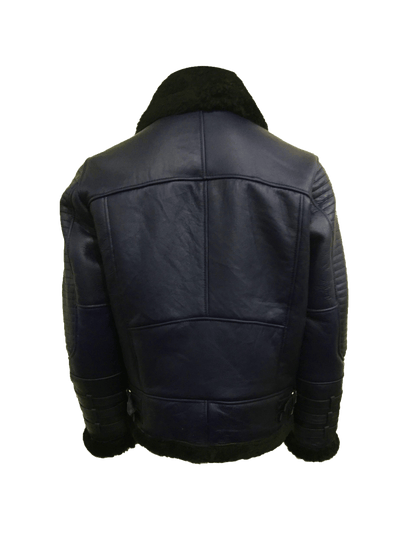 B3 Johnson Style Quilted Style Shearling Jacket | Mens Quilted Sherling Black Leather Jacket - Button Stitched