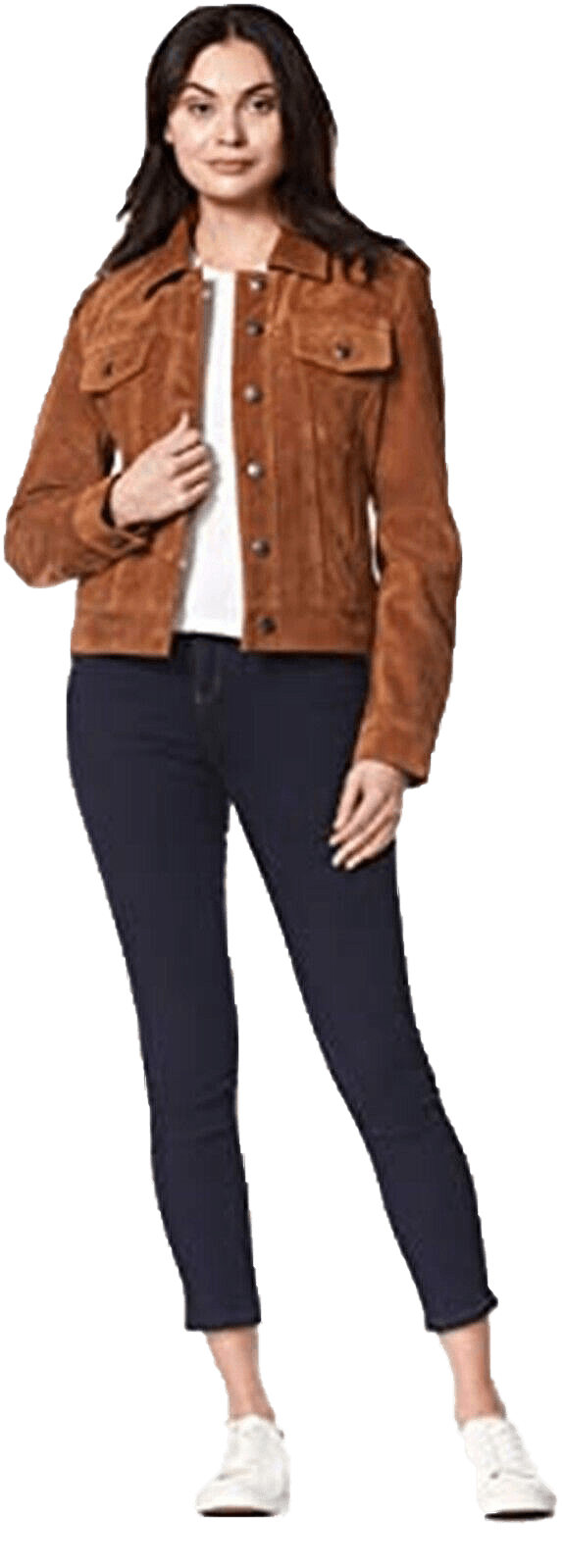 Women Trucker Real Leather Jacket Tan Suede Casual Fashion Shirt Jacket 1680 | Women Trucker Suede Leather Jacket - Button Stitched
