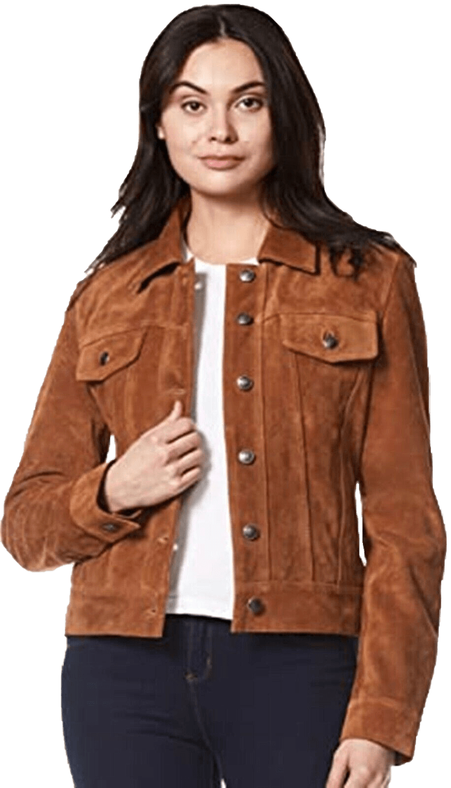 Women Trucker Real Leather Jacket Tan Suede Casual Fashion Shirt Jacket 1680 | Women Trucker Suede Leather Jacket - Button Stitched