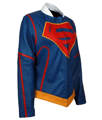 Super Girl Melissa Benoist Blue Leather Jacket | Women's Supergirl Web Series Jacket - Button Stitched