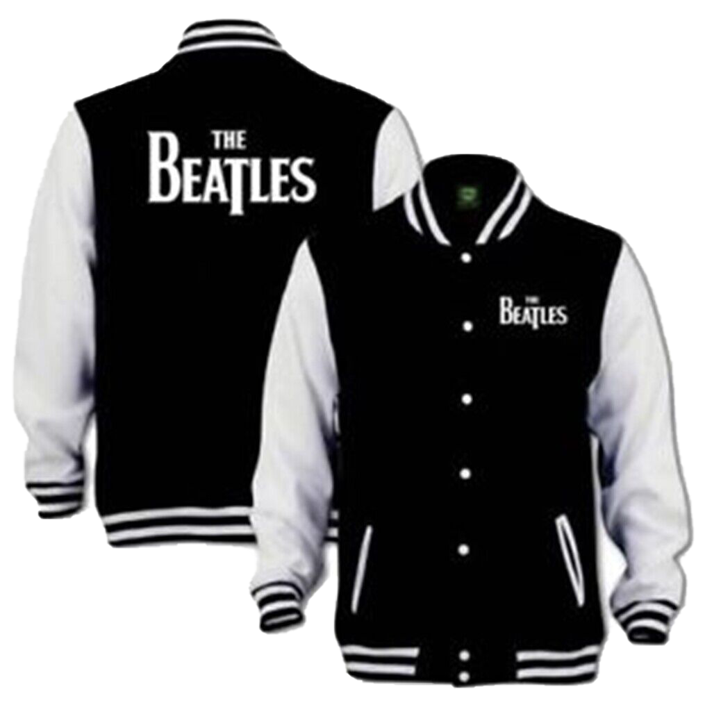 The Beatles Vintage Jacket Drop T Logo Varsity Wool Fleece Sleeve Bomber Jacket - Button Stitched