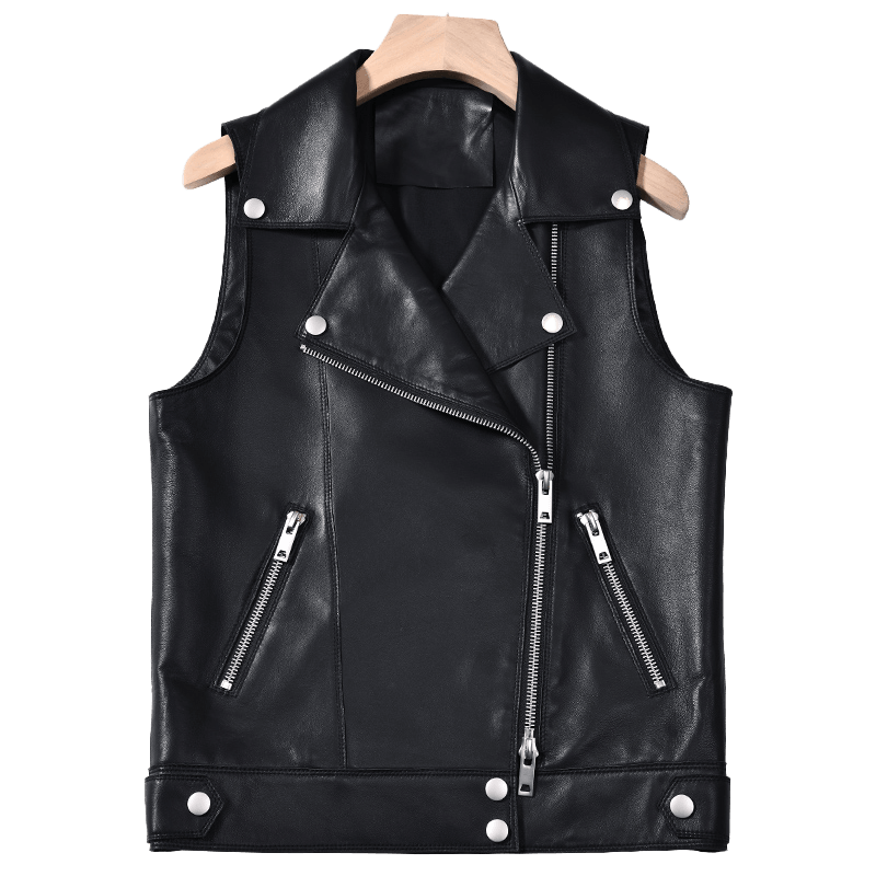 Women Asymmetrical Style Leather Vest | Womens Leather Vest - Button Stitched