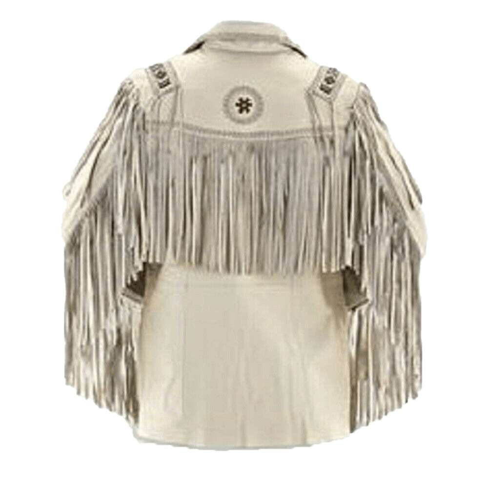 Men Native American Western Cowboy Leather Jacket Suede Leather Fringe & Beaded - Button Stitched