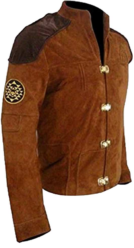 Men's Warriors Pilot star Battle Brown Real Suede Leather Jacket | Real Suede Leather Jacket - Button Stitched