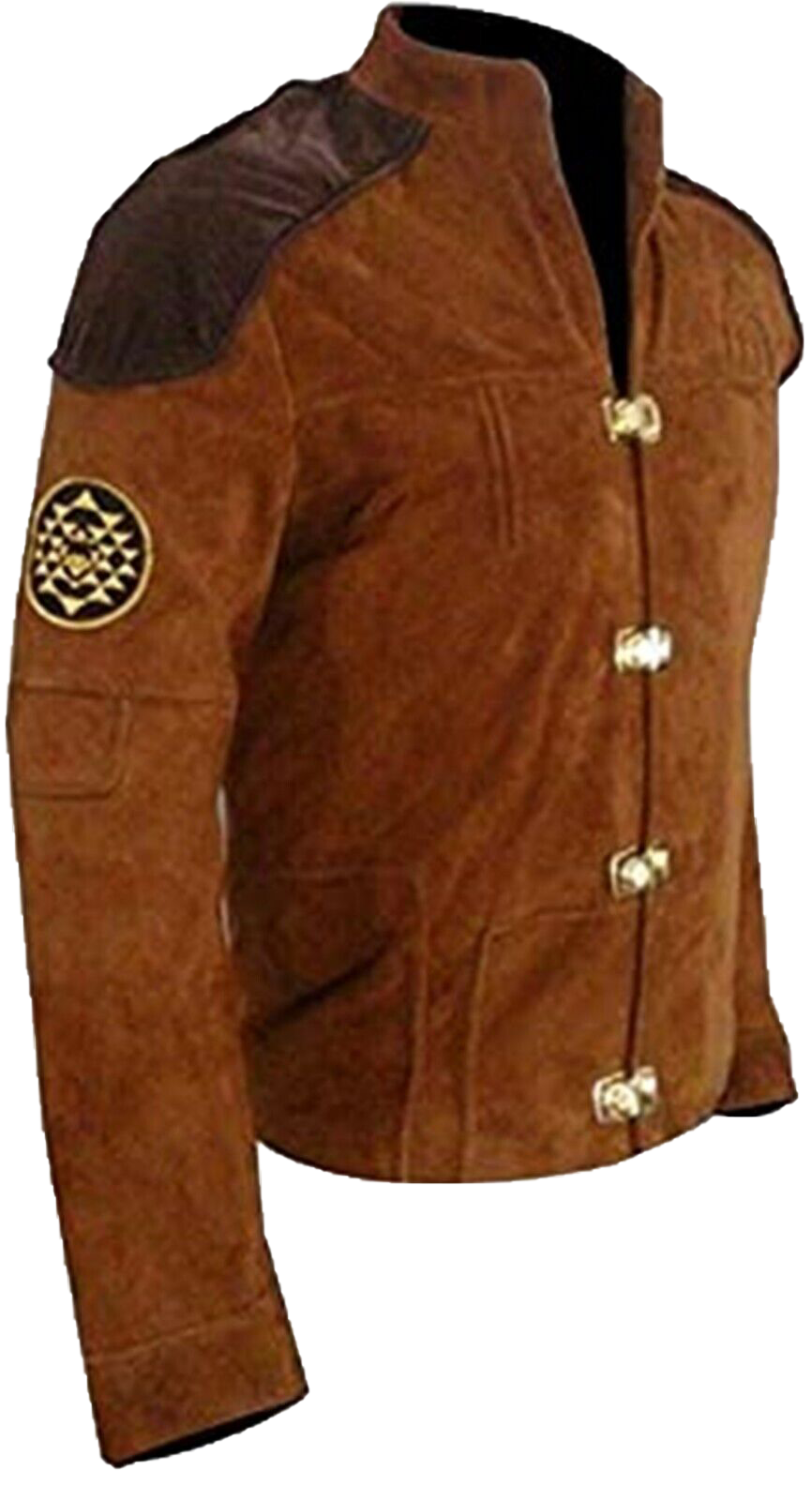 Men's Warriors Pilot star Battle Brown Real Suede Leather Jacket | Real Suede Leather Jacket - Button Stitched