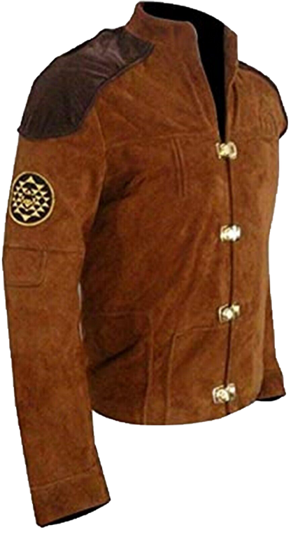 Men's Warriors Pilot star Battle Brown Real Suede Leather Jacket | Real Suede Leather Jacket - Button Stitched