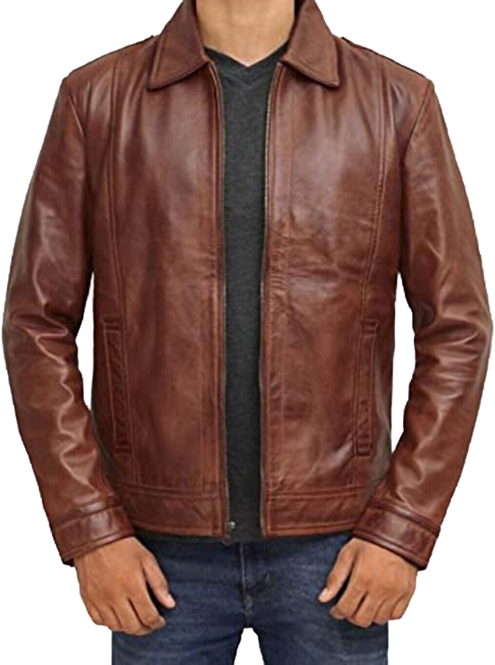 Mens Waxed Brown Leather Jacket Men Real Lambskin Leather Jacket | Mens Waxed Brown Lambskin Leather Jacket - Button Stitched