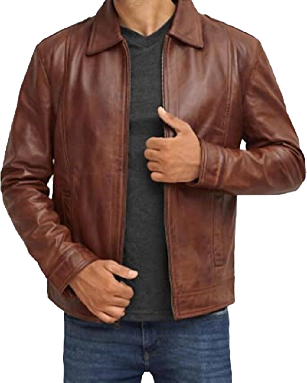 Mens Waxed Brown Leather Jacket Men Real Lambskin Leather Jacket | Mens Waxed Brown Lambskin Leather Jacket - Button Stitched