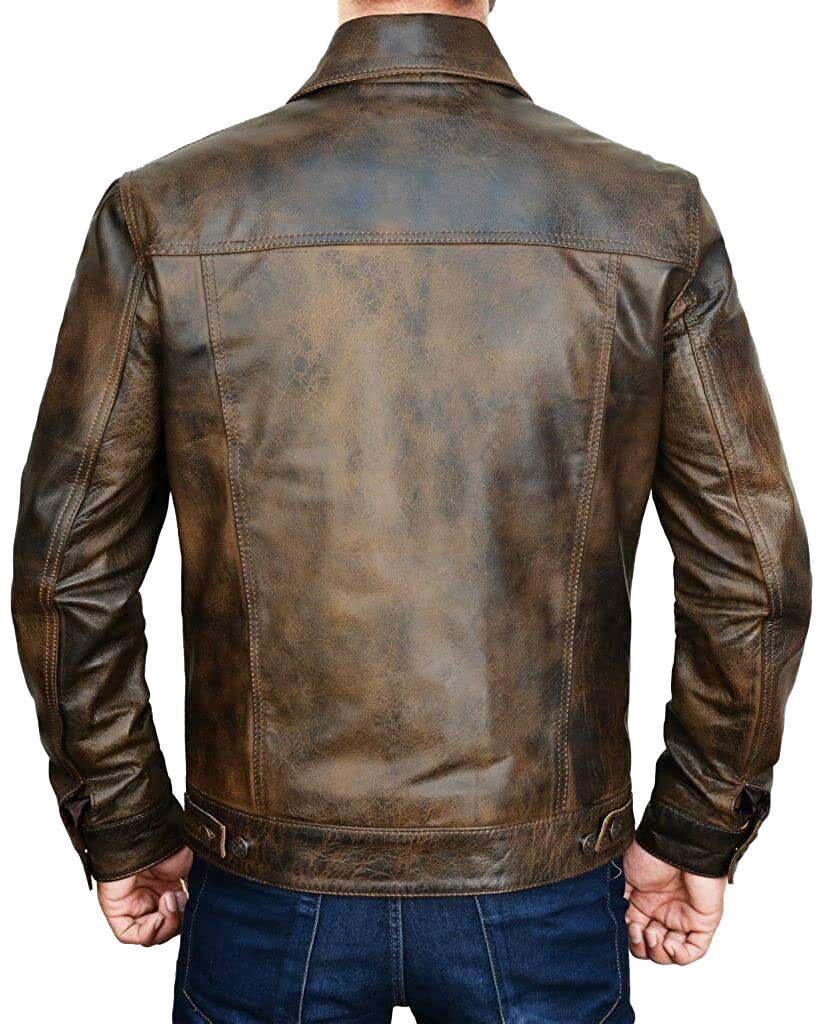 Western Trucker Leather Shirt Jacket Over Shirt Button Down Moto Motorcycle Coat | Leather Jacket Motorcycle Coat - Button Stitched