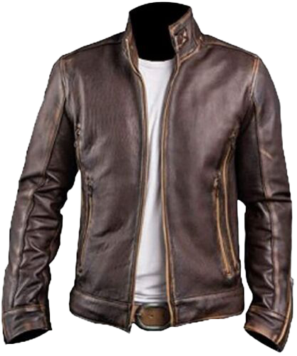 Men's Vintage Cafe Racer Xmen Slim Fit Brown Motorcycle Genuine Leather Jacket - Button Stitched