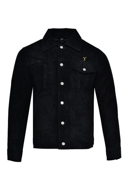 MEN'S YELLOWSTONE COWBOY STYLE BLACK SUEDE LEATHER JACKET